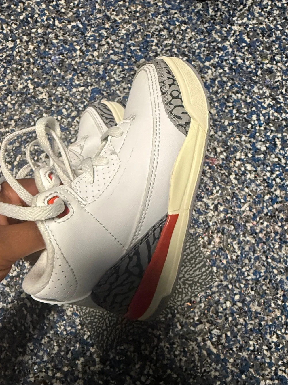 Jordan Kids White Sneakers with Grey Elephant Print and Red Accents